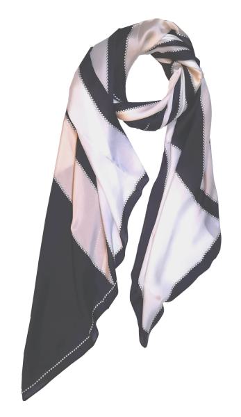 Scarf 100% Silk Georgette White Black Rose